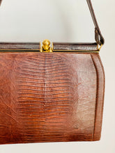 Load image into Gallery viewer, Vintage 1950s Espresso Brown Lizard Leather Bag
