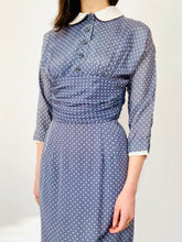 Load image into Gallery viewer, Vintage 1960s Blue Polka Dots Dress w Peter Pan Collar
