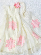 Load image into Gallery viewer, Vintage Late 1940s white organza dress with pink embroidered flowers
