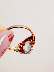 Antique 10k gold rose cut aquamarine ring