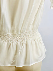 Vintage white Hungarian peasant top with embroidery and smocking