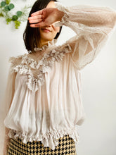 Load image into Gallery viewer, Vintage tulle lace ruffled victorian style blouse skirt two piece set
