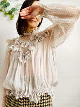 Load image into Gallery viewer, Vintage tulle lace ruffled victorian style blouse skirt two piece set
