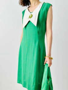 Vintage 1960s emerald green linen dress