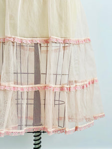 Vintage 1950s Pastel Pink Tulle Lace Skirt Sheer UnderSkirt