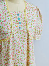 Load image into Gallery viewer, Vintage 1960s Floral Dress with Waist ties Turquoise Buttons
