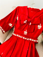 Load image into Gallery viewer, Vintage 1949s Red Embroidered Dress Oversized Ribbon Bow
