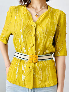 1940s chartreuse rayon crepe top