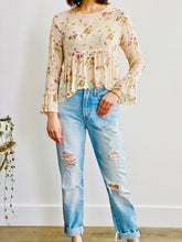 Load image into Gallery viewer, Vintage style floral print silk top with beaded sequins
