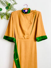 Load image into Gallery viewer, Vintage 1940s asymmetric velvet embellished dress
