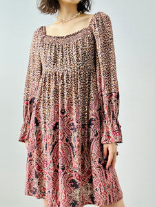 Pink floral paisley mini dress