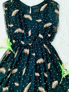 Black Polka Dots Novelty Feather Print Dress