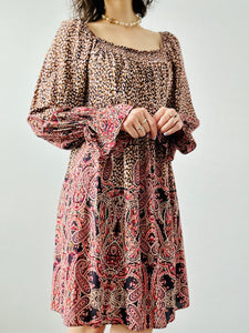 Pink floral paisley mini dress