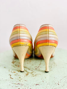 Vintage 1960s Pastel Colored Heels Rainbow Leather Stilettos