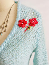 Load image into Gallery viewer, Pastel Blue Cropped Sweater w Embroidered Flowers Vintage Cardigan
