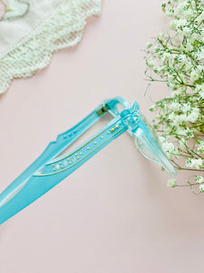 side of a 1950s blue cat eye glasses 