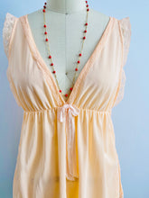 Load image into Gallery viewer, 1960s peach color lace ribbon lingerie top on mannequin
