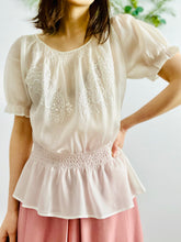 Load image into Gallery viewer, Vintage white Hungarian peasant top with embroidery and smocking
