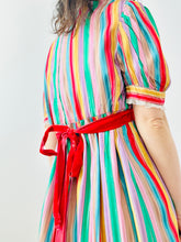 Load image into Gallery viewer, Vintage 1970s rainbow colors taffeta dress
