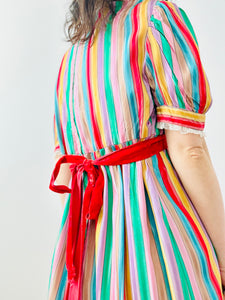 Vintage 1970s rainbow colors taffeta dress
