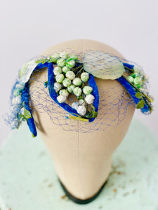 Vintage 1930s fascinator green velvet millinery flowers