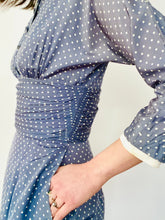 Load image into Gallery viewer, Vintage 1960s Blue Polka Dots Dress w Peter Pan Collar
