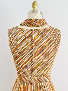 1950s Miss Donna Striped Dress with Scarf and Belt Fall Dress