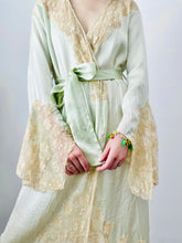 Load image into Gallery viewer, Vintage 1930s pastel mint green satin lace dressing gown
