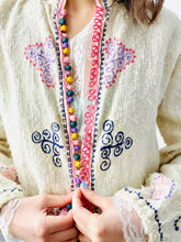 Load image into Gallery viewer, Vintage Moroccan Hand Embroidered Jacket with Pastel Crochet Buttons
