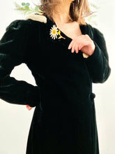 Load image into Gallery viewer, Vintage 1930s Black Fur Hooded Velvet Opera Coat Full Length
