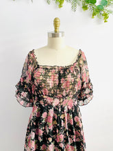 Load image into Gallery viewer, Vintage Ruched Floral Dress Ruffled Flounce Flared Sleeves
