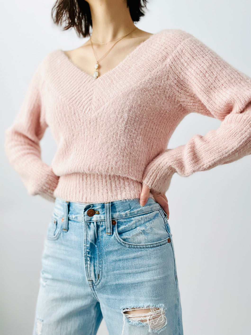 Pastel Pink V Neck Sweater