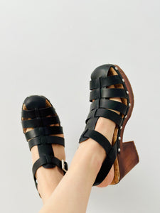 Black clog style wooden heels