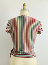 Load image into Gallery viewer, Vintage 1970s Rainbow striped V Neck Top with Side Waist Bow
