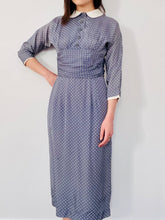 Load image into Gallery viewer, Vintage 1960s Blue Polka Dots Dress w Peter Pan Collar
