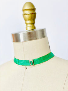 Art Deco chocker with green lamé ribbon