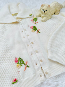 Vintage 1950s cardigan with floral appliqués