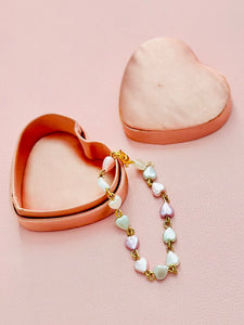 Vintage pink satin heart shaped jewelry box