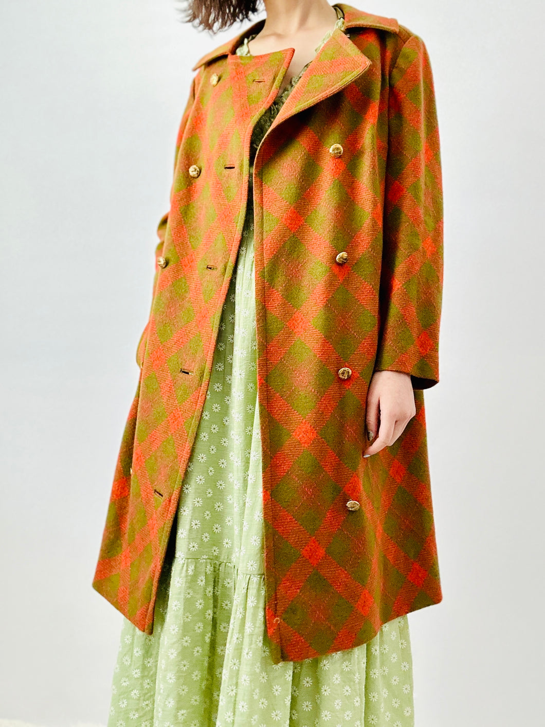 Vintage 1950s orange plaid dress coat