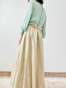 Vintage linen maxi skirt with belt