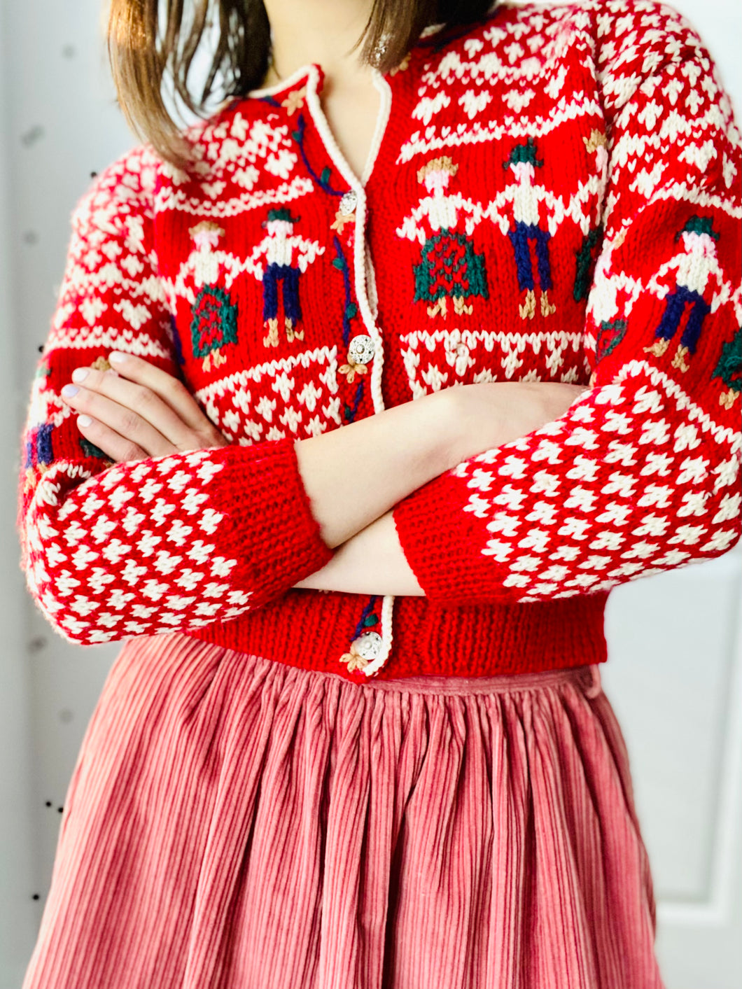 Vintage 1930s Red Novelty Sweater Cropped Cardigan