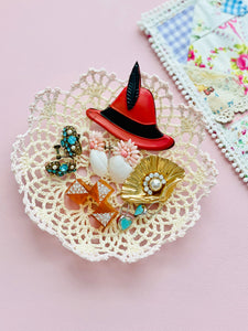 Vintage Shell Brooch with Rhinestones and Pearl