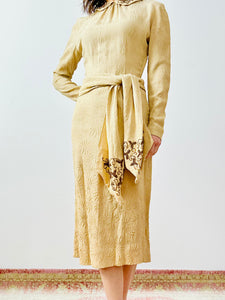 Vintage 1940s beige beaded crepe dress
