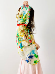 Vintage 1960s novelty print hooded rayon top