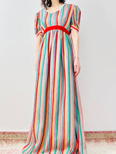 Load image into Gallery viewer, Vintage 1970s rainbow colors taffeta dress
