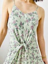 Load image into Gallery viewer, Vintage pastel green floral front tied jumpsuit
