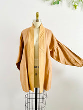 Load image into Gallery viewer, Vintage 1960s caramel color linen leather duster w ruched dolman sleeves
