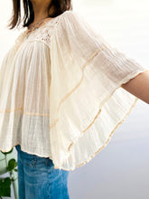 Load image into Gallery viewer, Vintage Cotton Lace Gauze Blouse with Flared Sleeves
