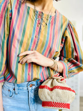Load image into Gallery viewer, Vintage rainbow stripes blouse w balloon sleeves

