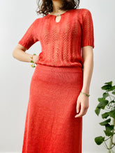 Load image into Gallery viewer, Vintage 1940s watermelon red knit set with Art Deco buckle
